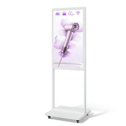 KEINONE 43" Digital Signage Display, 4K LCD Indoor Digital Signage Kiosk, Commercial Indoor Digital Signage, Floor Standing Advertising Player, USB WiFi Bluetooth Input, 4+32GB, Android 14.0 White