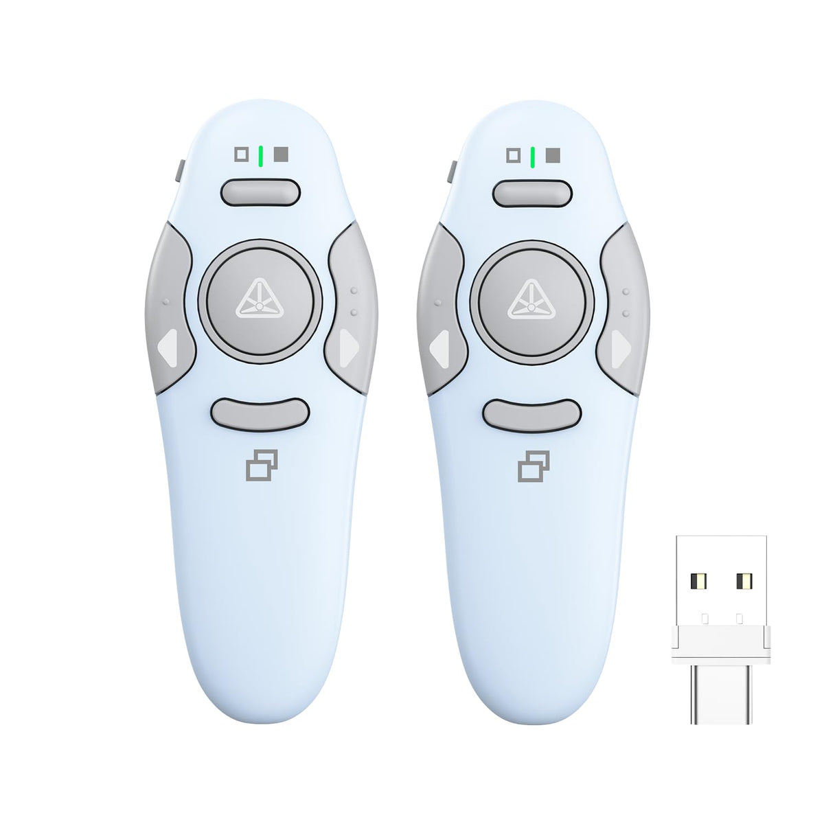 QUI 2 Pack Wireless Presenter PowerPoint Clicker, RF 2.4GHz USB Presentation Clicker for Google Slides, Keynote, Mac, Windows (USB Type-c, Blue)