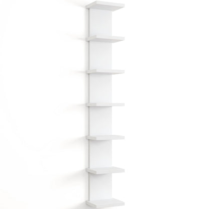 Fun Memories 7 Tier Wall Shelf Unit, White Floating Shelves for Storage - Vertical Column Tower Design, Lack Wall Shelf Space Saving Organizer for Bedroom, Living Room, Home Decor