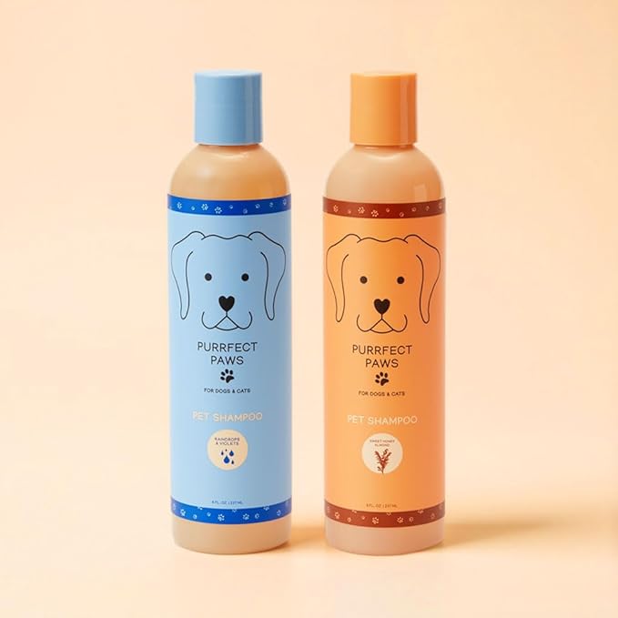 Pet Shampoo for Dogs & Cats – Oatmeal & Vitamin E for Sensitive, Itchy Skin – Gentle, Vegan, Cruelty-Free, Sulfate-Free, Paraben-Free – Sweet Honey Almond Scent – Made in USA by Purrfect Paws