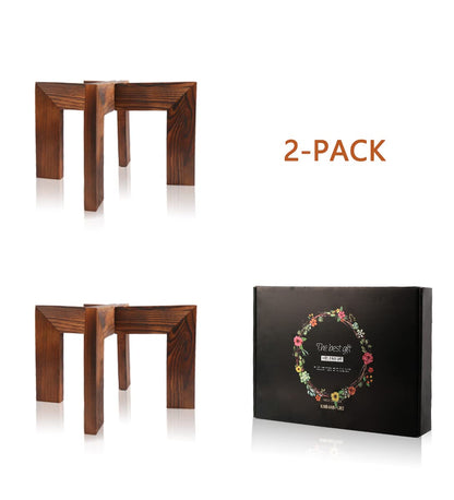 Gendral Forwepup 2 Pack Wood Plant Stand, Mid Century Modern Planter Stand Rattan Flower Pot Stand, Low Short Plant Stands Indoor - Boho Rustic Wooden Stool for Plant Pot Holder, Fit 5-15 Inch Pot