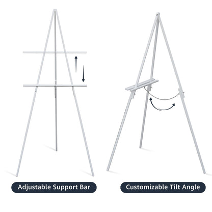 NianFeng Wooden Easel Stand for Sign, Easel Display Stand Floor for Wedding Sign with Adjustable Tray, 63-Inch, Tripod A-Frame Poster Light Duty, Welcome, Art Show & Baby Shower (White)