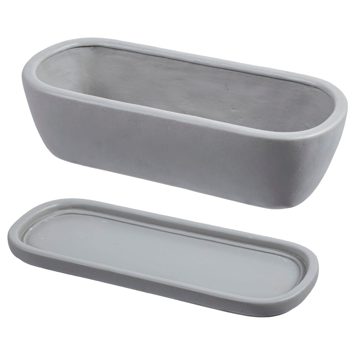 MyGift 14 Inch Oval Modern Gray Concrete Succulent Planter Pot with Drainage Hole and Removable Saucer, Decorative Cement Indoor House Plant Container for Flowers, Cactus, Herbs