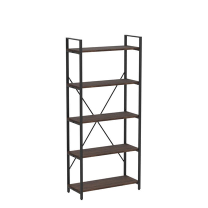 BON AUGURE Industrial Bookshelf, Etagere Bookcases and Book Shelves 5 Tier, Rustic Wood and Metal Shelving Unit (Rustic Oak)