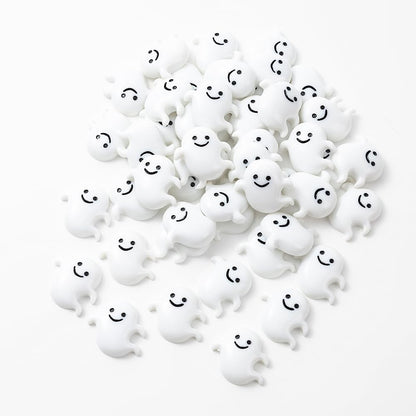 wybcfp 60Pcs Halloween Miniatures Ghost Charms Mini Resin Ghost Vase Fillers White Flatback Ghost Embellishments for Halloween Party Table Scatter Craft DIY Accessory