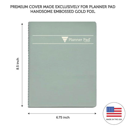 Planner Pad Spiral Bound July 2026 - June 2027 / Academic Year 6 3/4" x 8 1/2" Medium 3-Tier Funnel Down 12 Month Organizer, Greenish Grey Cover/Soft Green Ink