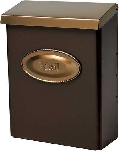 Architectural Mailboxes Designer Locking Wall Mount Mailbox, Bronze, Medium | Galvanized steel build with a concealed lock and key drop box and weather-resistant outdoor construction.
