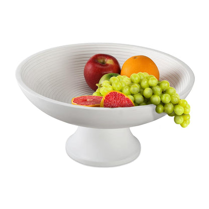 Folkulture Wooden Fruit Bowl for Kitchen Counter | 12" Large Premium Eco Friendly Banana Fruit Basket for Kitchen | White Wood Bowl with Holder, Pedestal for Table Decor, Centerpiece for Dining Table