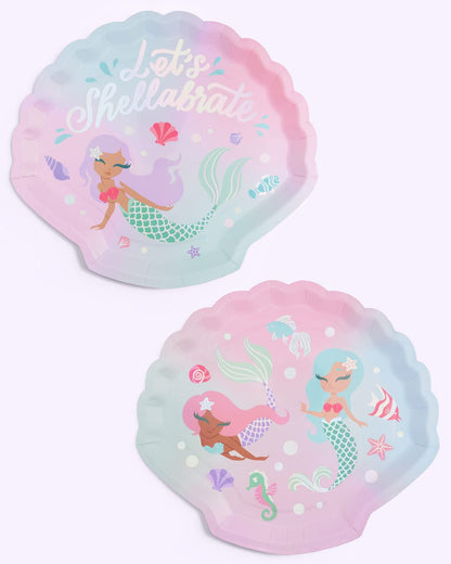 xo, Fetti Mermaid Shell Birthday Plates - 24 pk, 9" | Mermaid Bday Party Supplies, Under The Sea Decorations, Let's Shellabrate Party Favors