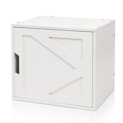 Fasmov Stackable Cube Storage Organizer, Multifunctional Wood Cubby Bookshelf with Door, Easy Assembly DIY Storage Bin, Durable Classic Storage Unit for Bedroom Living Room Office, White