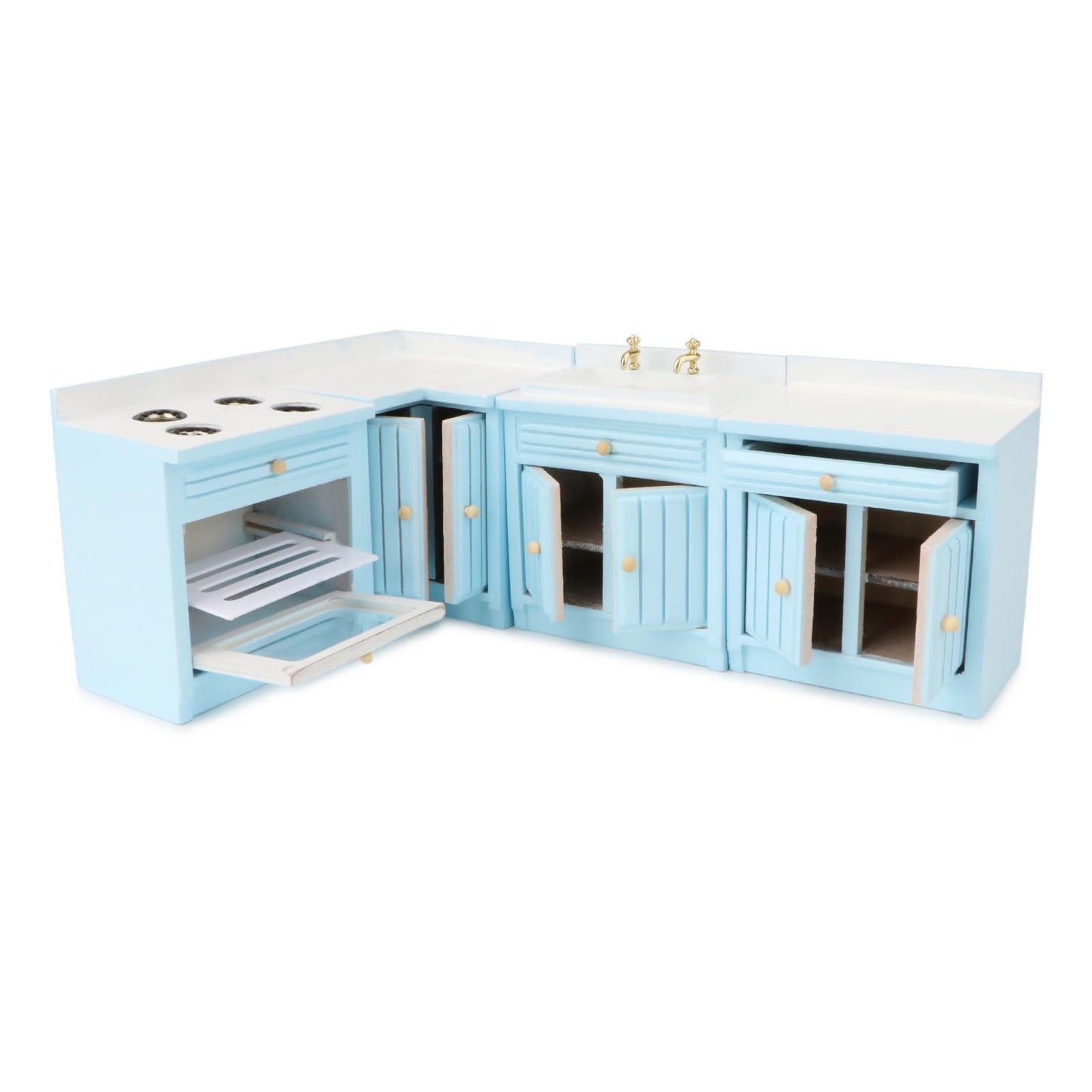 Miniature Furniture Dollhouse Kitchen Cabinets Set 1:12 Scale Wooden Model Freely Combined 4PCS Mini House Accessories Furnishings Kit Decoration Gift (Blue)