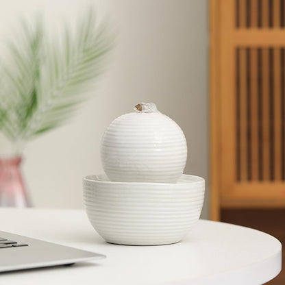 Ceramic Tabletop Desktop mini Fountain Water Feature Water Fall Indoor and Outdoor and Home Decoration (White A174)