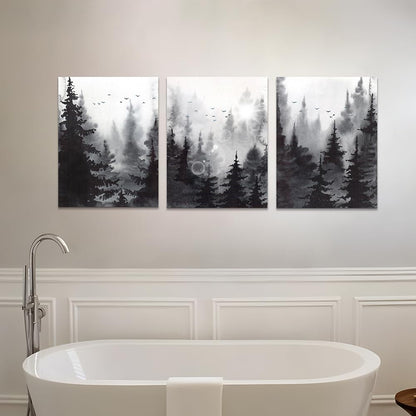 Lapremoly 3-Piece Modern Abstract Art Prints, Black and White Forest Scenery, Canvas Wall Art for Living Room, Bedroom, Office, Home Wall Decor