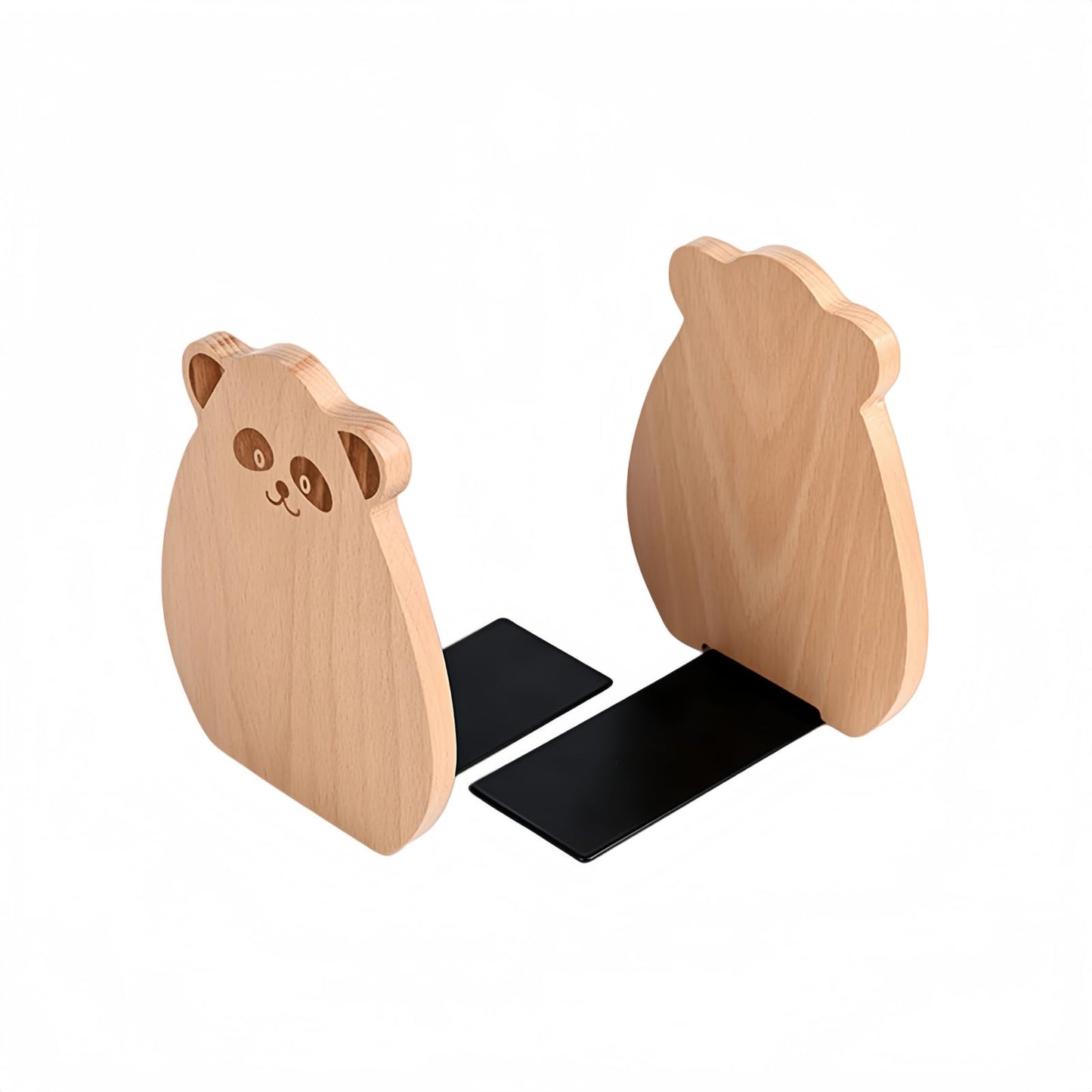 Cute Panda-Shaped Book Ends for Shelves, Detachable Design Bookends for Heavy Books, with Anti-Slip Foam Pads, an Ideal Gift for Book Fans (Pack of 2,Beech Wood Panda)