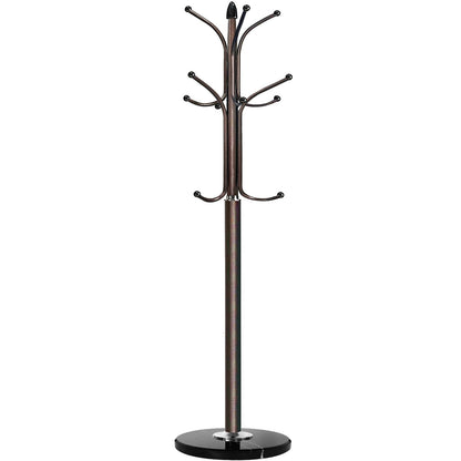 Kertnic Freestanding Coat Rack Stand, Heavy Duty Metal Hall Tree with 12 Hooks, 70 Inch Tall Stable Coat Hanger with 14.6" Natural Marble Base, Entryway Organizer for Coats Bags Hats Purses (Bronze)