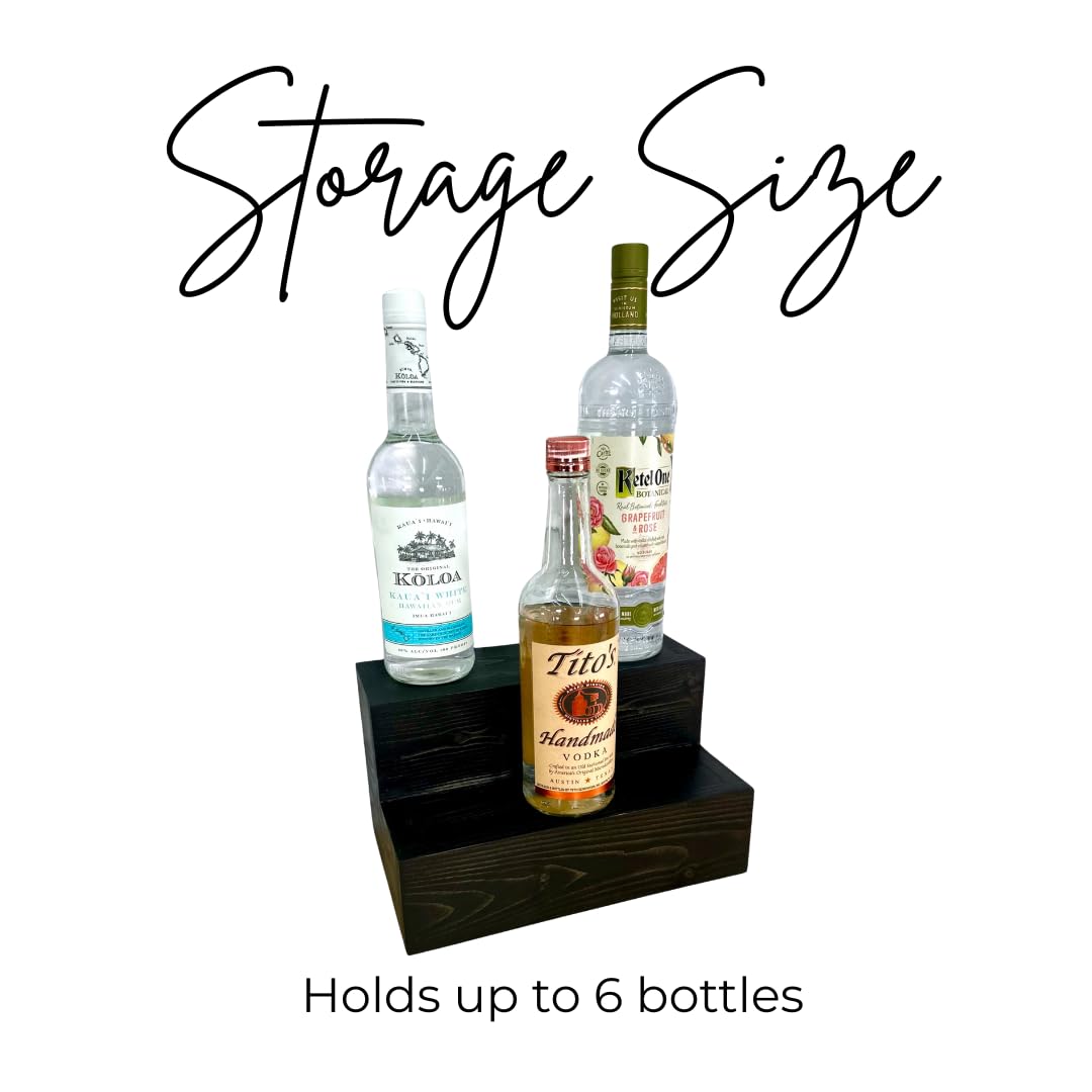 RBD Home Tiered Bottle Shelf | 2 Tier Liquor Bottle Display | Bar Organization | Wine Shelf | Black (12)