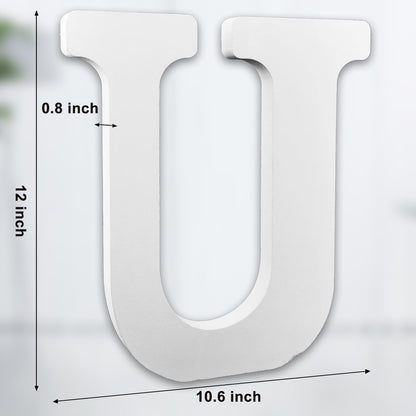 AOCEAN 12 Inch White Big Wood Letters Unfinished Wooden Letters for Wall Decor Decorative Standing Letters Slices Sign Board Decoration for Craft Home Party Projects (U)