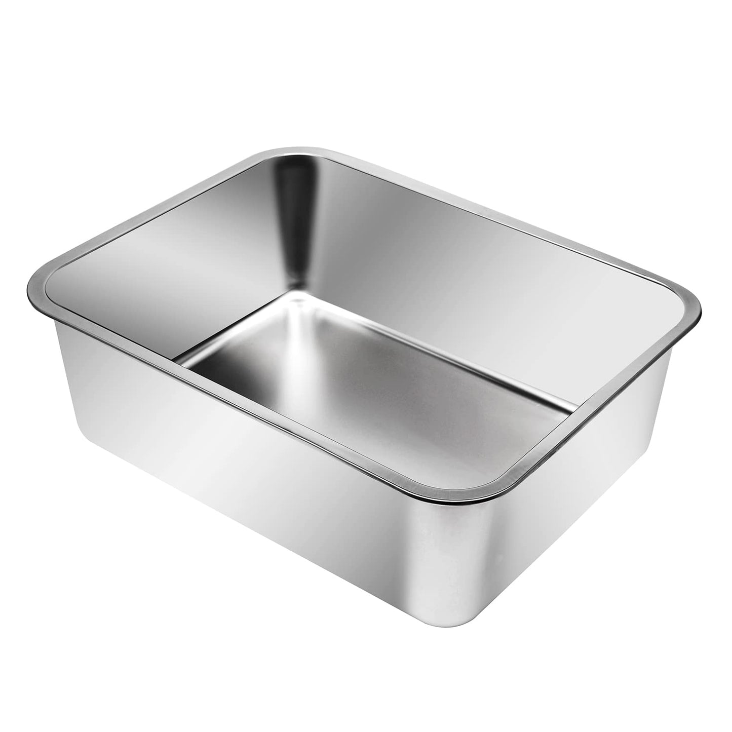 Kichwit Extra Large Stainless Steel Open Cat Litter Box with High Sides, Metal Litter Pan for Cat, 23.6 x 15.7 x 5.9 Inches