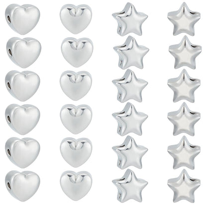 UNICRAFTALE 24Pcs 2 Style Spacer Beads Kit 1.5mm 304 Stainless Steel Cute Beads Metal Star Beads Heart Spacer Beads Small Hole Heart Beads for Bracelets Necklace Jewelry Making