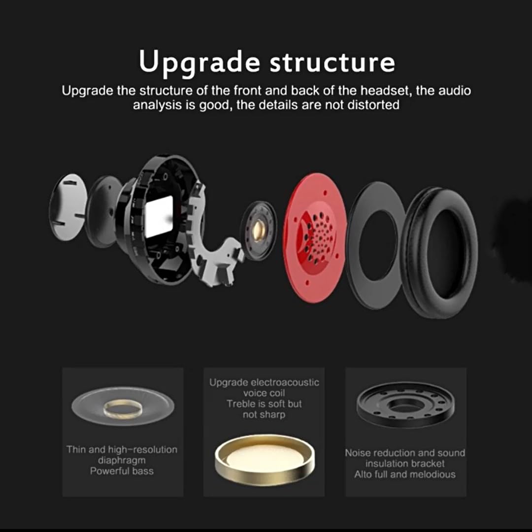Fragolucyou Wireless Bluetooth Headphones-Colorful Lights,Foldable,Bluetooth 5.0,10 m Range,Stereo Surround,Built-in Microphone,Comfortable affixed Ears (Black-red)