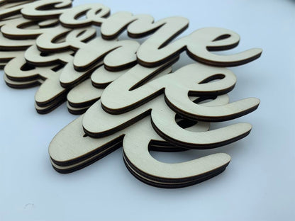 5Pcs Welcome Wood Cutouts Blank Script Unfinished Wooden Sign Letter for Door Hanger Wreath | Crafts | Art Project | Painting | Wall Word Decor | Easter Wedding Rustic Home Gallery Decorations