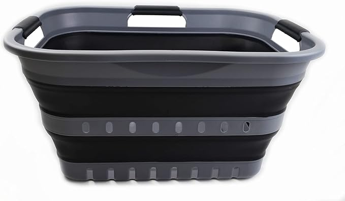 SAMMART 30L Collapsible 3 Handled Plastic Laundry Basket