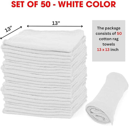 Shop Towels – Pack of 50 Reusable Cleaning Rags – Durable Quality Cotton – 13"