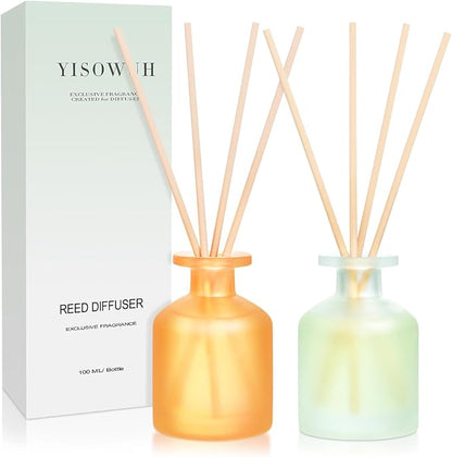 Reed Diffuser - Citrus&Linen 3.38oz (100ml) 2 Pack Essential Oil Reed Diffuser Set with 8 Sticks, Long Lasting Fragrance for Home, Bathroom, Bedroom, Room, Decor