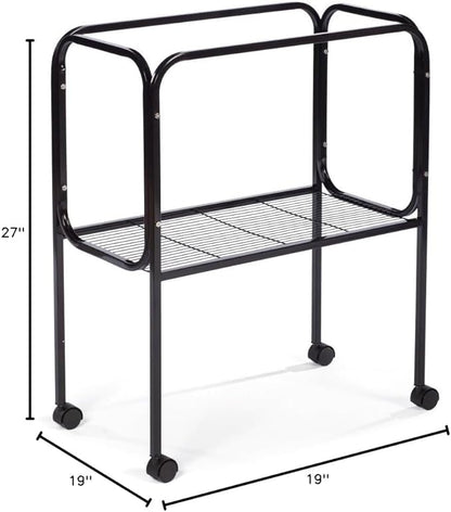 Prevue Pet Products Bird Cage Stand with Shelf - Medium Metal Cage Stand with Rolling Wheels, Bird Stands for Inside, Mid-Height Shelf for Cage Accessories, Toys, and Storage - Black
