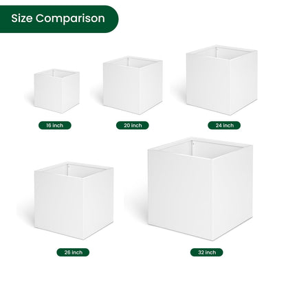 GZGNEEVL White Steel Planter Square Outdoor Planters Galvanized Steel Planter Box 26 Inch Indoor Metal Large Planters Cube Heavy Duty Planter Modern Commercial Residential for Trees Patio Yard Garden