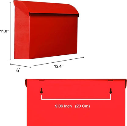 NACH Large Mailbox for House, 12.4”x7.1”x11.8 Red Mailboxes for Outside, Waterproof Mailbox - Baxter-Style Wall Mount Mailboxes for Outside