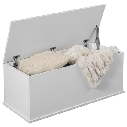 Basicwise Multi Purpose White Wooden Storage Box, Organizer and Bench Perfect Furniture to Add Accent in Entryway and Keep Shoes, Bedroom Bench, Playroom Storage or Window Table in Your Living Room