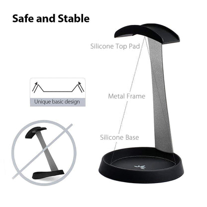 Avantree HS102 - Metal & Silicone Headphone Stand Hanger with Cable Holder, Black Desk Earphone Mount Rack, Fancy Music Studio Accessories