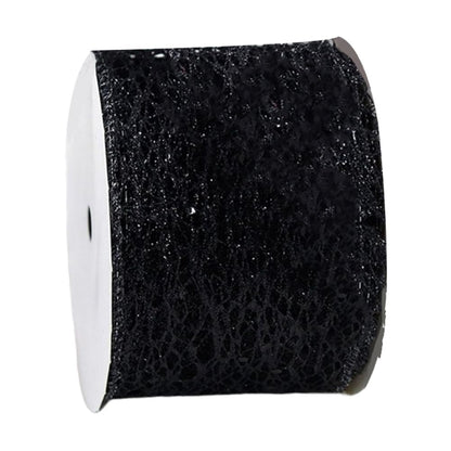 CABODYALS 10 Yards 2.48 Inch Black Glitter Mesh Ribbon Wire Edge Wide Netting Sparkly with Sequins Paillettes Fabric Ribbons for Gift Wrapping Bow Making Bouquet Wedding Home Decor DIY Craft Supply