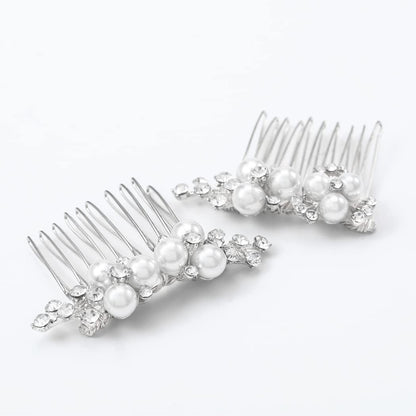 Asooll Gold Wedding Pearl Hair Comb Bride Crystal Headpiece Bridal Rhinestone Hair Clip Hair Accessories for Women(Set of 2) (B-Silver)