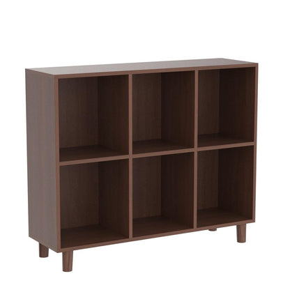 IOTXY Freestanding Open Cubes Bookcase - 2-Tier Floor Standing Wooden Storage Display Cabinet Organizer with Legs for Home Office, 6-Cubes Open Shelf Low Short Bookshelf, Walnut