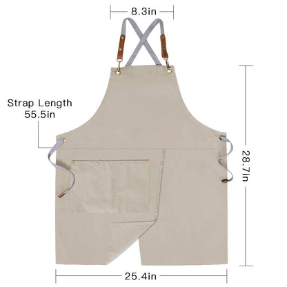 Mignongirl Crossback Apron with Pockets x2,Split Apron with Adjustable Straps,M-XXL (Beige)