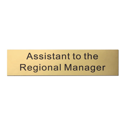 Assistant to The Regional Manager Desk Plate, 2 x 8 inch Novelty Name Plate, Gold Name Plate with Black Aluminum Desk Holder