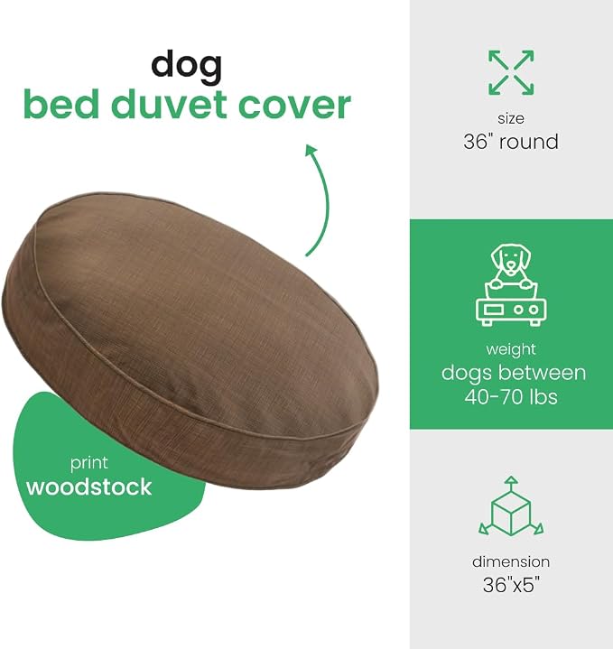 Molly Mutt Woodstock Dog Bed Duvet Cover, GOTS-Certified 100% Organic Cotton Canvas Cover for Dog, Puppy, or Cat Bed, Durable, Washable, and Free of Harmful Chemicals, Round, 36"x5"