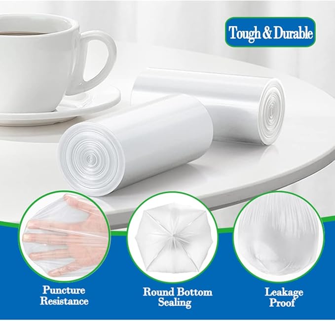 1.2 gallon trash can liners, Small clear Garbage Bags 300, Extra Strong 1.2 Gal