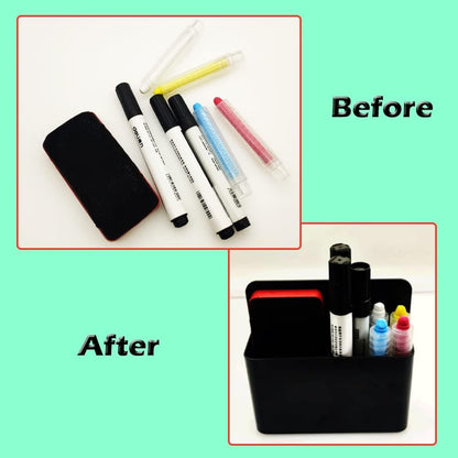 OPTSPTOY Magnetic Marker & Chalk Pen Holder Combo Set - Large & Small Organizers + Eraser for Whiteboard, Blackboard, Fridge, Metal Locker, Cabinet (White)