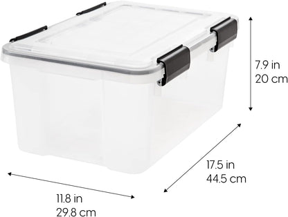 IRIS USA WeatherPro 19 Qt Storage Bins with Lids, 6 Pack, BPA-Free Plastic Gasket Box with Tight Latch and Seal, Stackable Nestable Tote Tub - Clear/Black