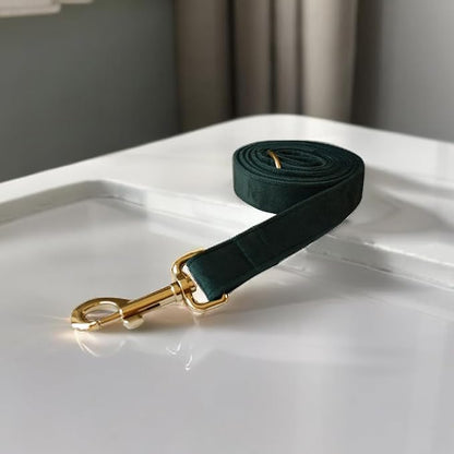 Love Dream Velvet Dog Collar and Leash Set, Soft & Comfy Adjustable Dog Leash and Collar with Heavy Duty Metal Buckle for Small Medium Large Dogs Training & Walking (Large, Green)