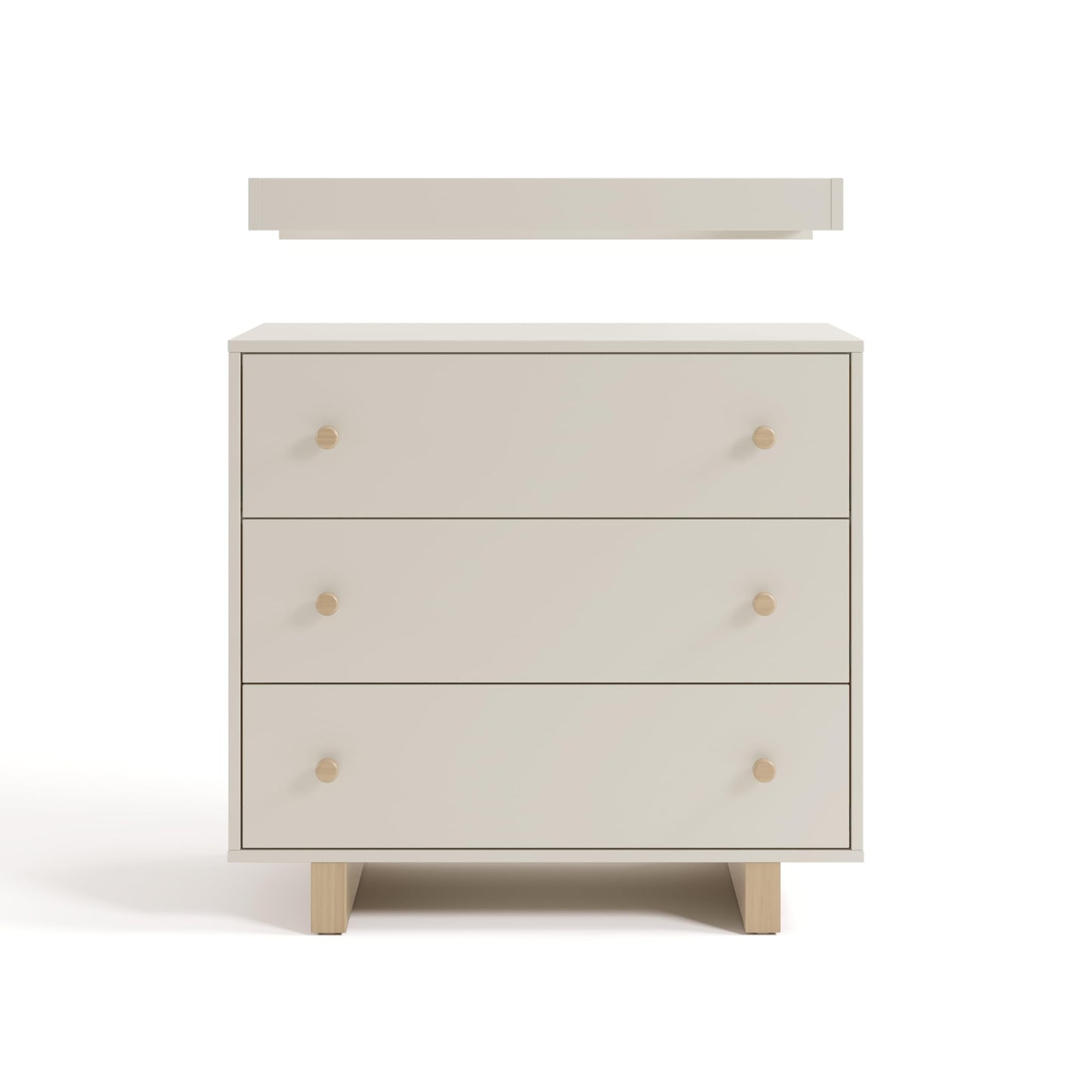 Storkcraft Texas 3 Drawer Chest with Removable Changing Table Topper (Frosted Oat/Driftwood) – GREENGUARD Gold Certified Baby Dresser, Interlocking Drawer System for Nursery & Kids’ Bedroom Dresser
