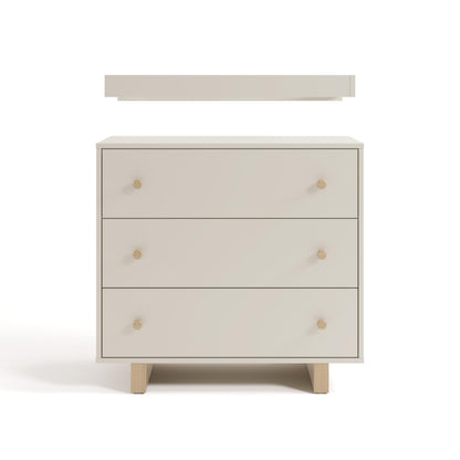 Storkcraft Texas 3 Drawer Chest with Removable Changing Table Topper (Frosted Oat/Driftwood) – GREENGUARD Gold Certified Baby Dresser, Interlocking Drawer System for Nursery & Kids’ Bedroom Dresser