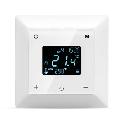 Touchscreen Programmable Thermostat for Electric Floor Heating System, 7-day Timing Settings Backlight LCD Display Safety Lock Automatic Calibration Low Temperature Protection NTC Floor & Air Sensing