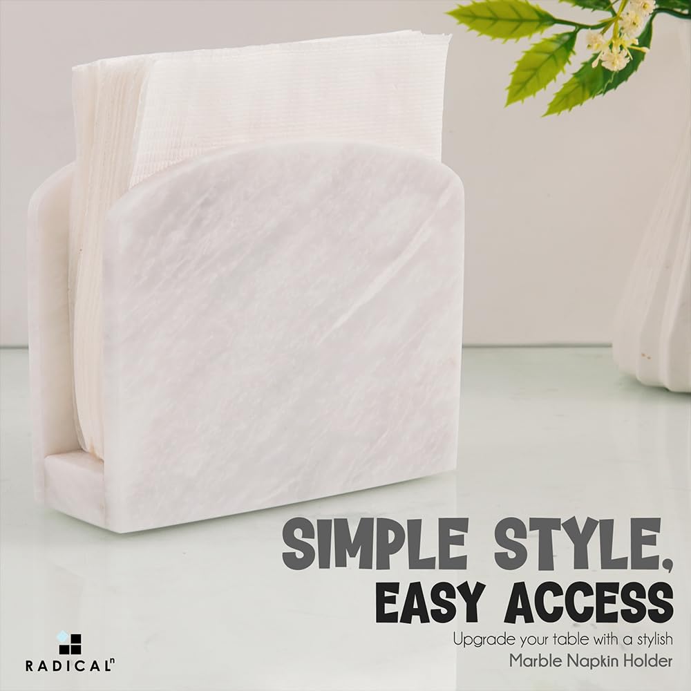 Radicaln Marble Napkin Holder 5.5" Inch White Handmade Dining Table Napkins Holder - Simple Modern Home & Kitchen Paper Towel Holder Countertop For Home Decor
