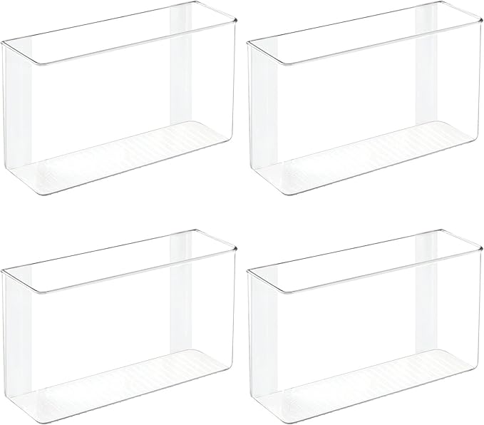 mDesign Plastic Adhesive Mount Storage Organizer Container for Kitchen or Pantry Wall Organization - Space Saving Holder for Sandwich Bags, Foil - 11" Wide - Ligne Collection - 4 Pack - Clear