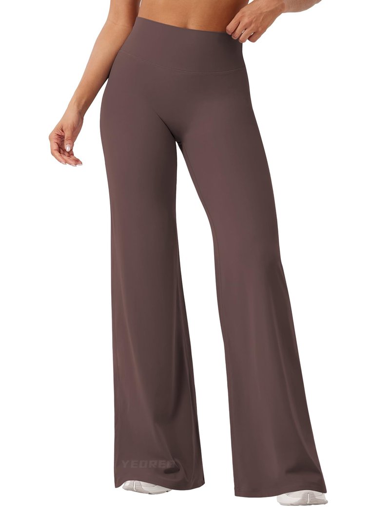 YEOREO Workout Leggings Womens No Front Seam Straight Leggings 33" High Waist Buttery Eddiy Gym Yoga Pants Plum Brown M