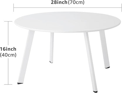 Patio Round Table - Metal Outdoor Coffee Table, Weather Resistant, Anti-Rust - White